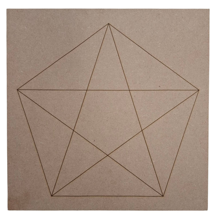 Pentagram Sacred Geometry Grid engraved on thin wooden board – crystal grid for protection, grounding and elemental balance