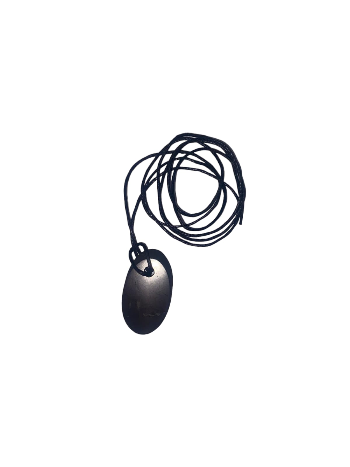 GeoFossils Oval with Slant shadow Shungite Black Pendant with Cotton Cord