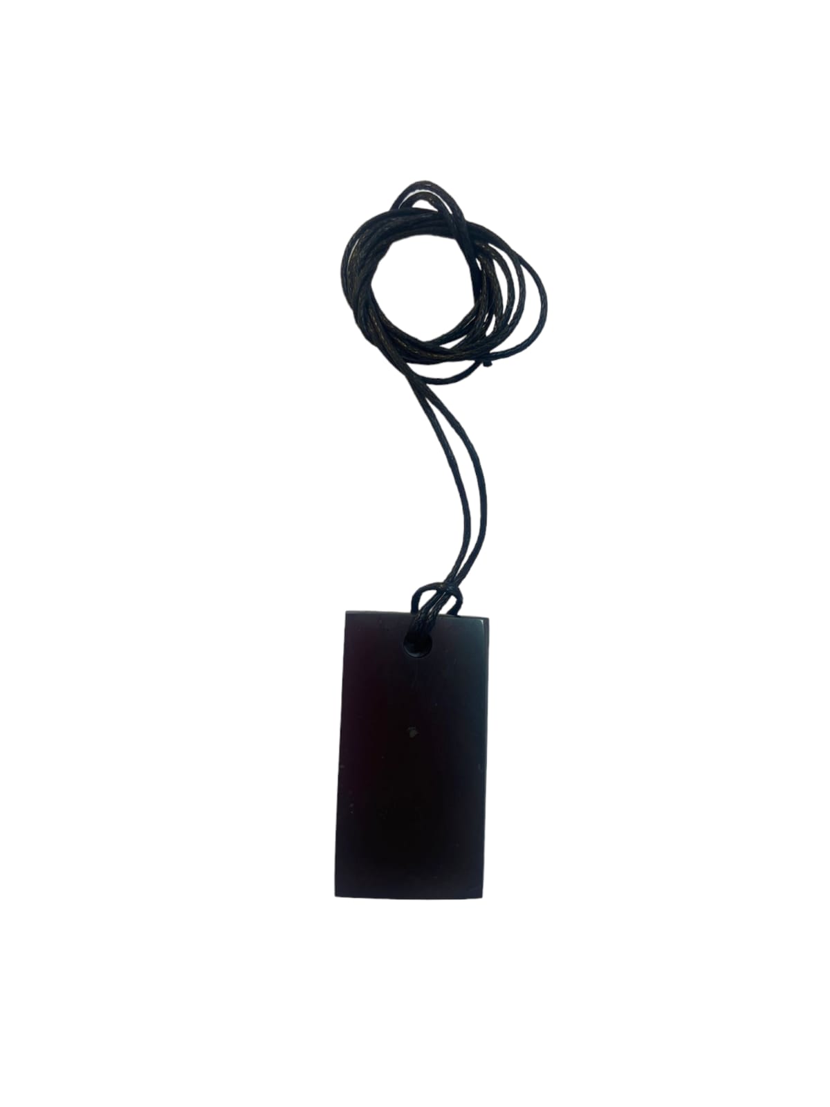 GeoFossils Rectangle Long Shungite Black Pendant with Cotton Cord