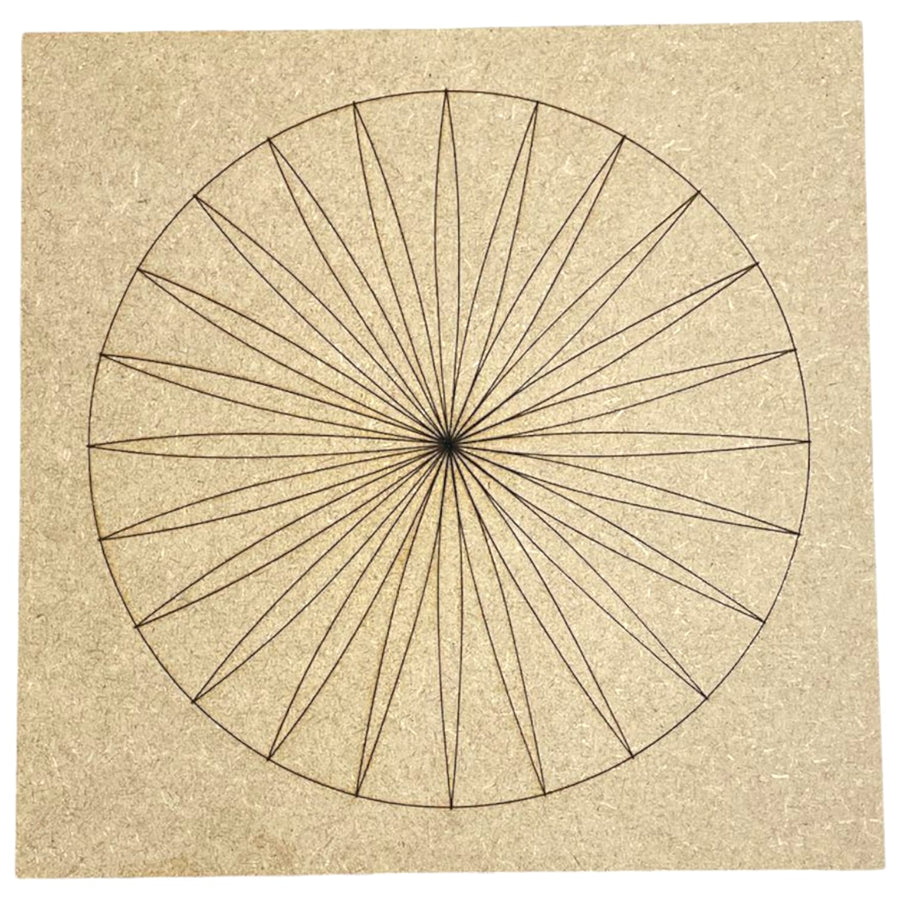 Sun Sacred Geometry Grid engraved on thin wooden board – used for crystal layouts, manifestation and solar plexus energy rituals