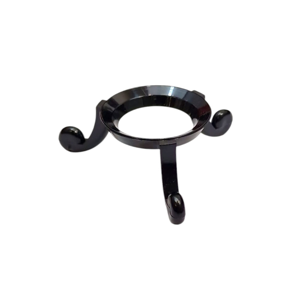 GeoFossils Black acrylic 3-leg stand designed to hold and display crystal spheres or eggs securely and stylishly.