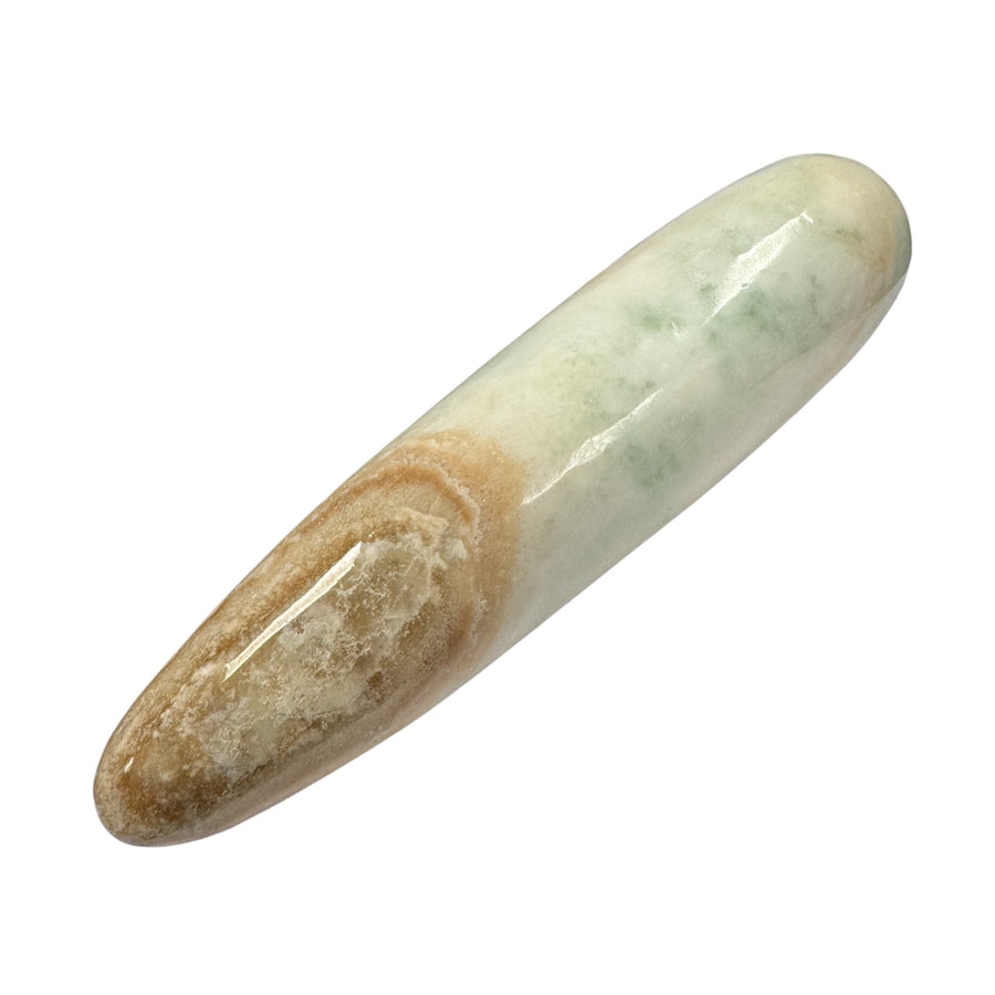 GeoFossils Unique Bullet Shaped Caribbean Calcite Massage Wand – one-of-a-kind blue and beige crystal wand for sleep, peace and intuition