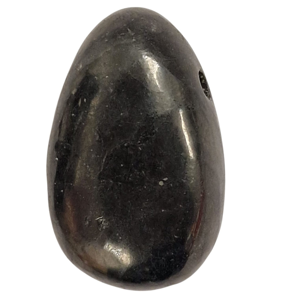 Shungite drilled tumble stone – polished black wearable crystal for grounding and protection