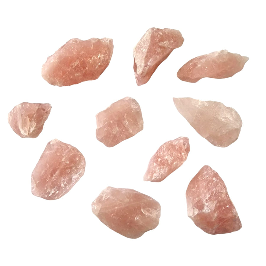 Raw Rose Quartz Chunks – pink, unpolished stones radiating loving energy, ideal for Heart Chakra healing and connected to Taurus, Libra, and the Water element.