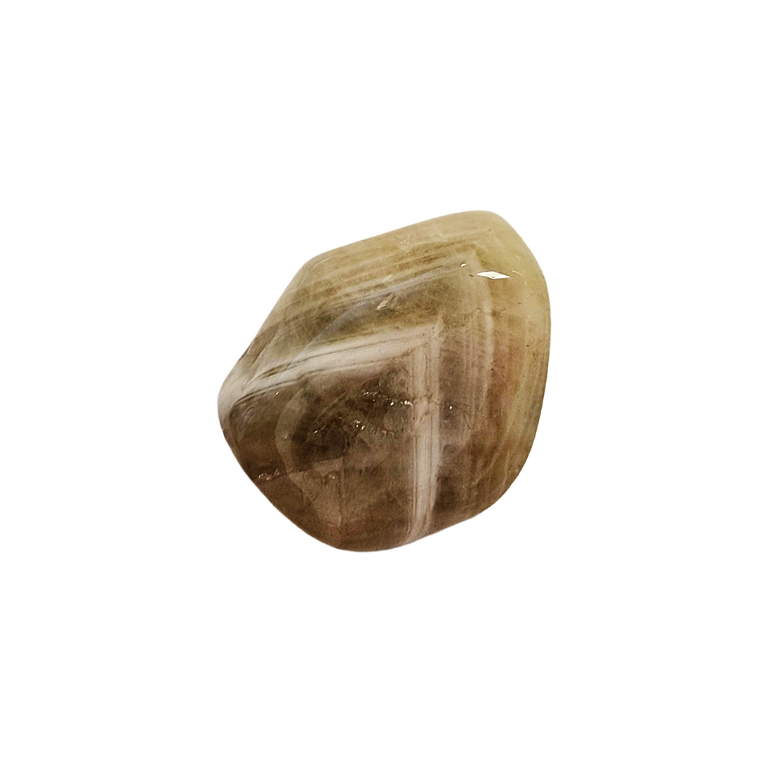 GeoFossils Amegreen Tumble Stone – single polished pastel green crystal with subtle purple tones