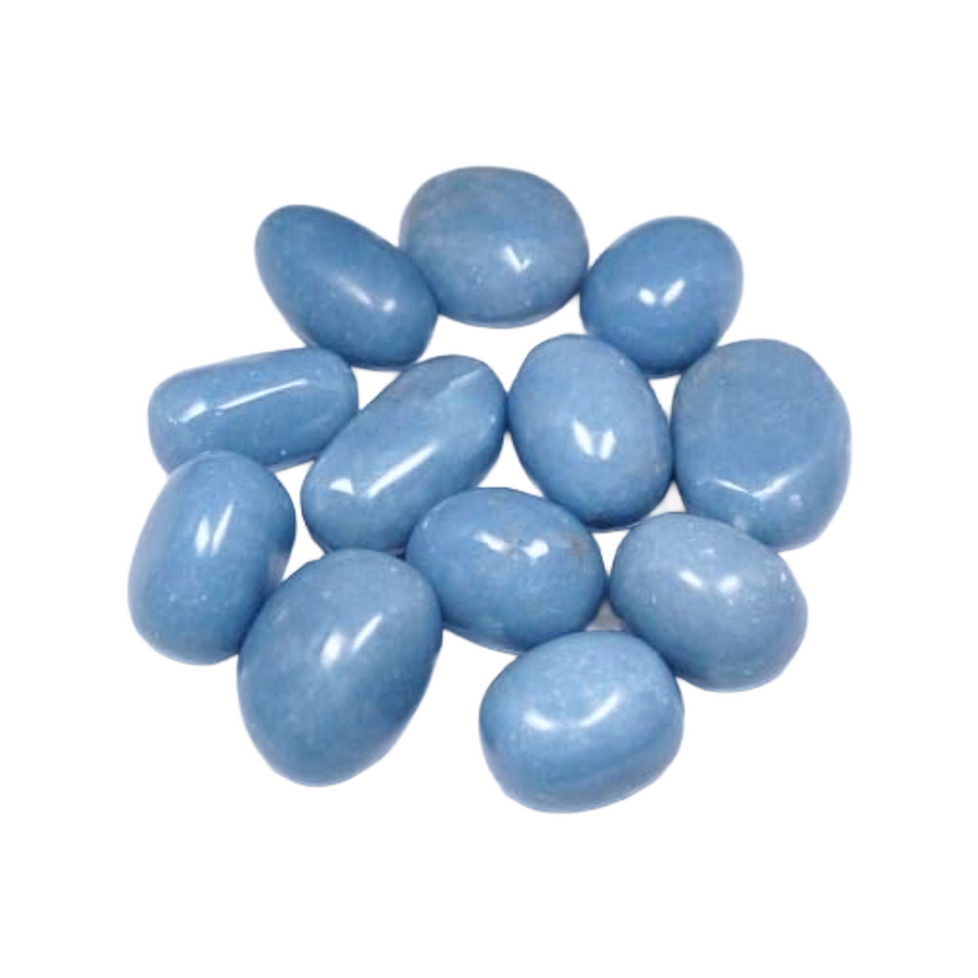 GeoFossils Angelite Tumble Stones – group of polished soft blue crystals for peace and calm