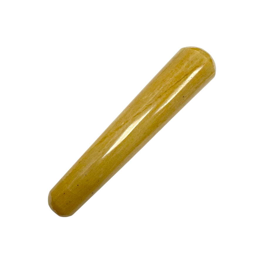 Smooth Yellow Jasper crystal wand featuring earthy yellow and ochre tones for massage and chakra healing