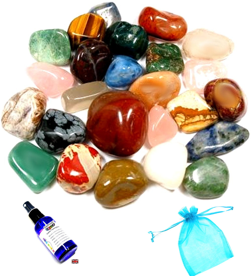 Mixed Bag Tumble Stones 100grms (10-15mm) with Organza Bag – polished tumble stone for crystal healing and meditation