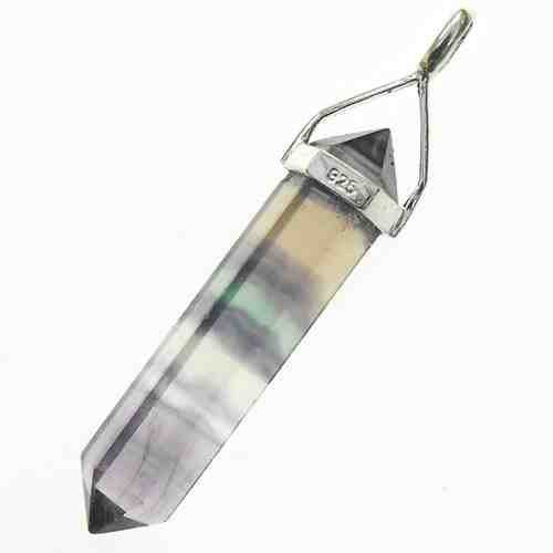 Fluorite Double Terminated Healing Crystal Pendant with Silver Chain
