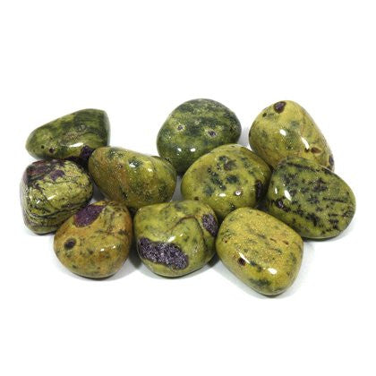 GeoFossils Atlantisite Polished Healing Crystal Tumble Stone Green stone with black streaks and circles, polished, smooth
