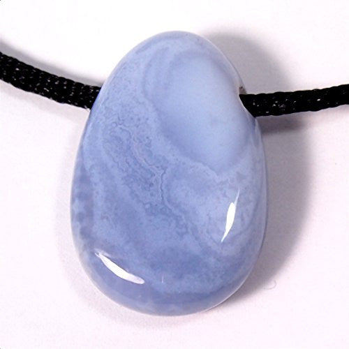 GeoFossils Blue Lace Agate Drilled Tumble Stone – soft blue and white banded crystal with horizontal drill hole for calm, truth and gentle expression