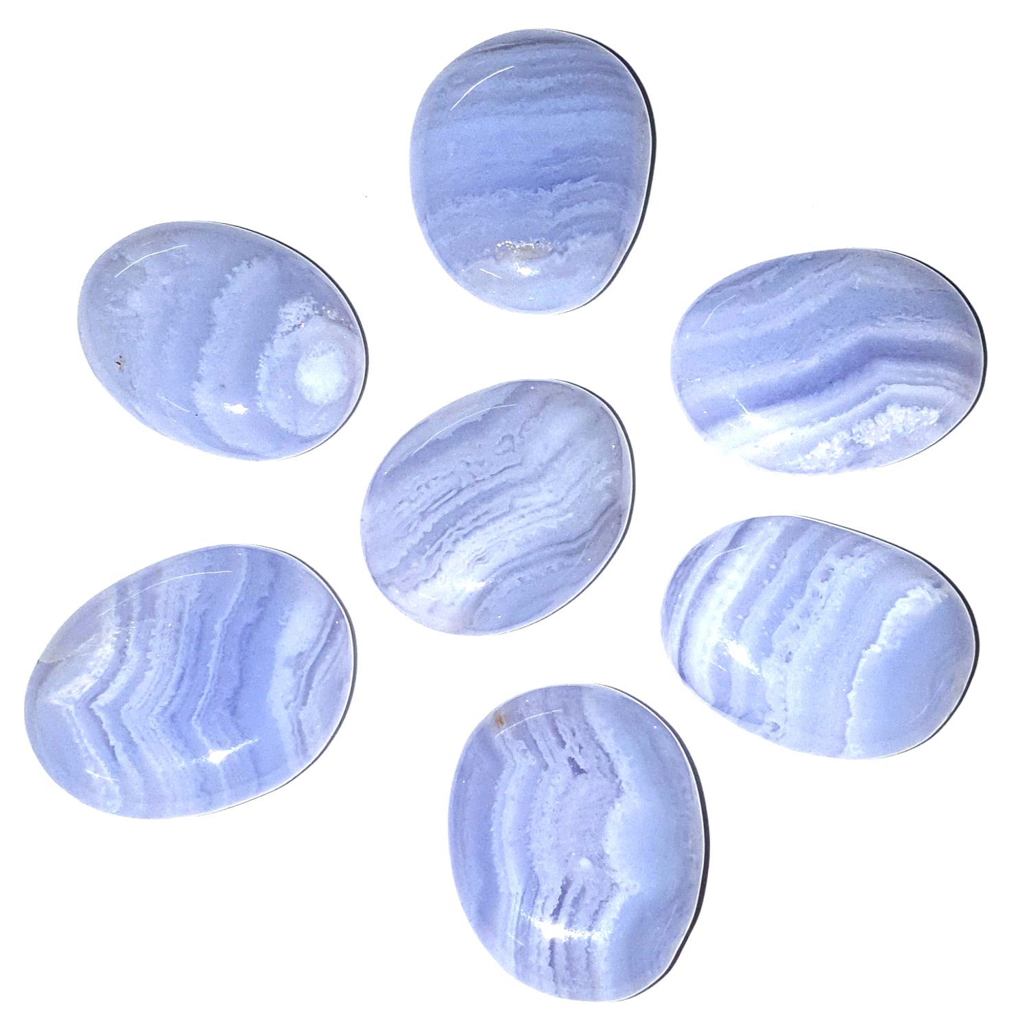 Blue Lace Agate variety is a very cooling and calming stone, endowing us with a sense of peace and tranquillity. A powerful throat healer, it assists with the verbal expression of thoughts and feelings. Blue Lace Agate is a great nurturing and supportive stone, neutralising anger, infection, inflammation and fever.