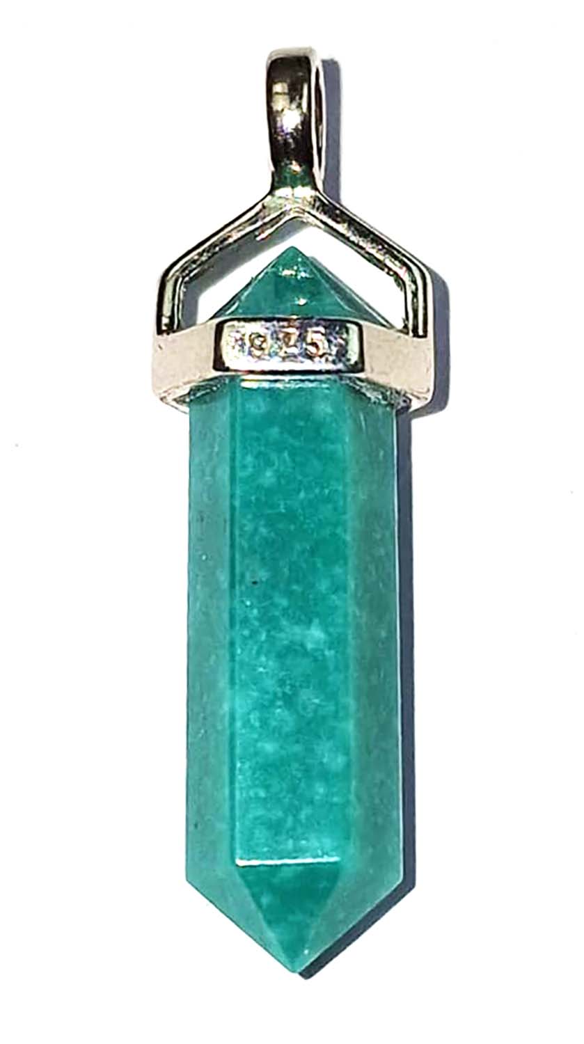 GeoFossils Amazonite Double Terminated Sterling silver Pendant in glorious green