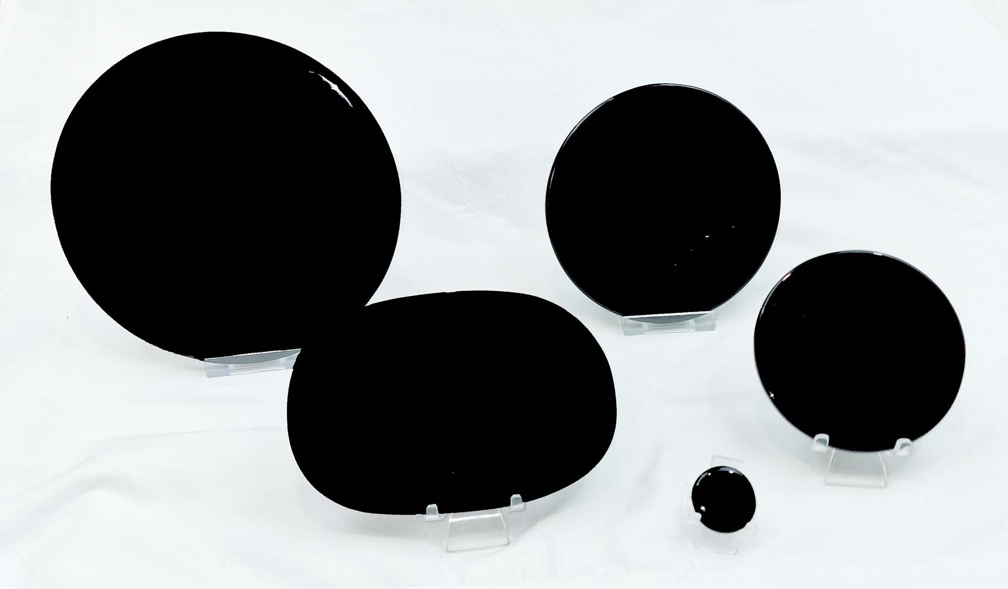 GeoFossils Black Obsidian Scrying mirrors in varying sizes from 3cm to 18cm