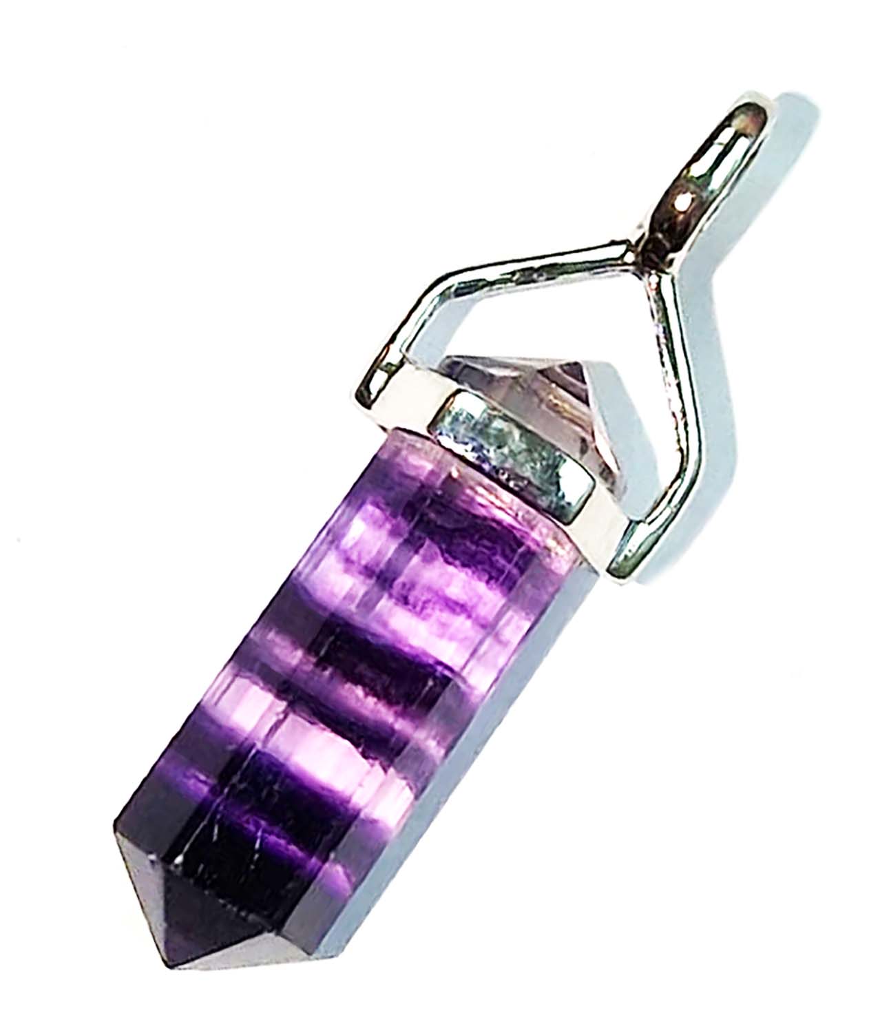 GeoFossils Purple Fluorite Sterling Silver Double Terminated Pendant