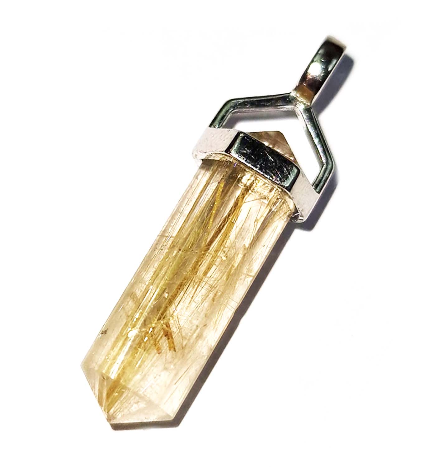 GeoFossils Rutilated quartz Double Terminated Sterling silver Pendant