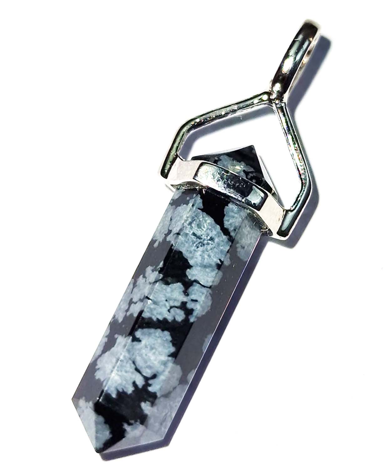 GeoFossils Black and Grey Snowflake Obsidian Double Terminated sterling Silver Pendant