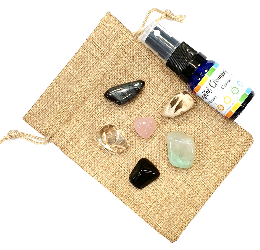 GeoFossils Grief Support Crystal Set, a lovingly curated healing kit with Green Moonstone, Ancestralite, Apache Tears, and more to support emotional healing through grief.