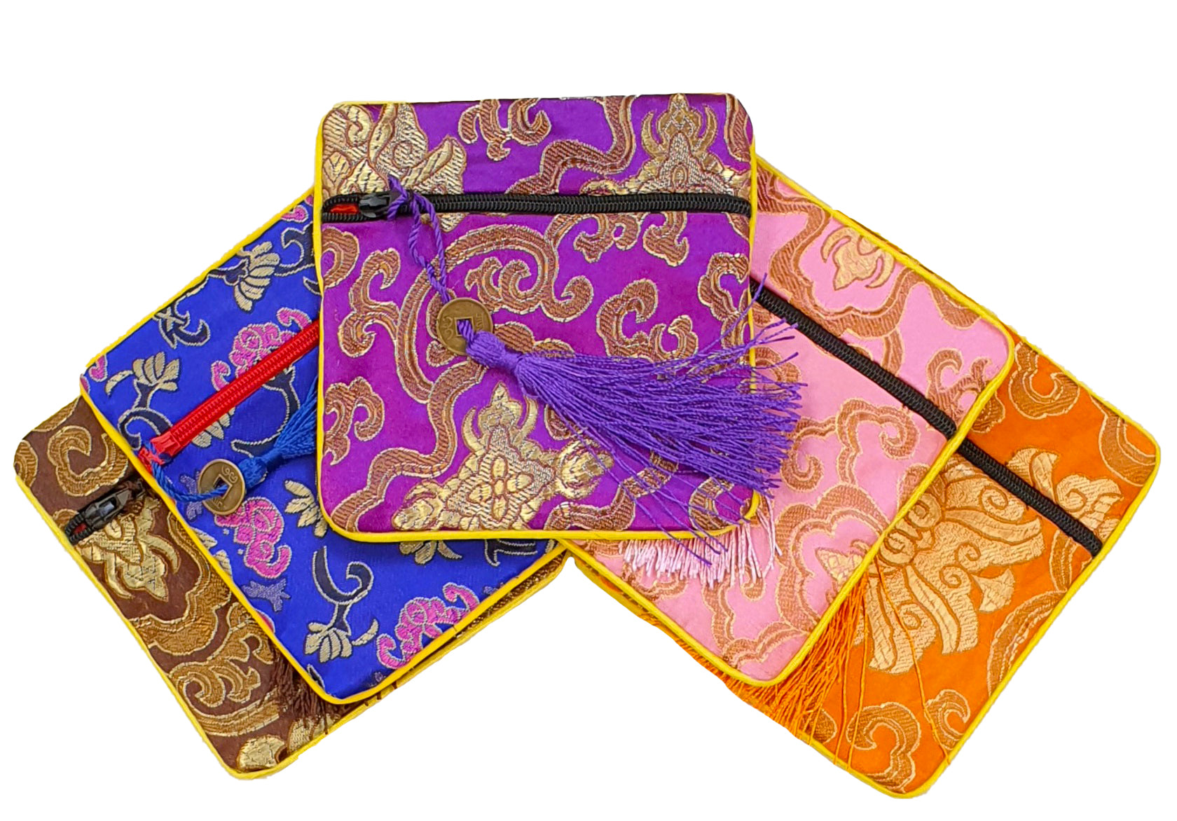 Upcycled Silk Brocade Sari Bags with I-chi coin