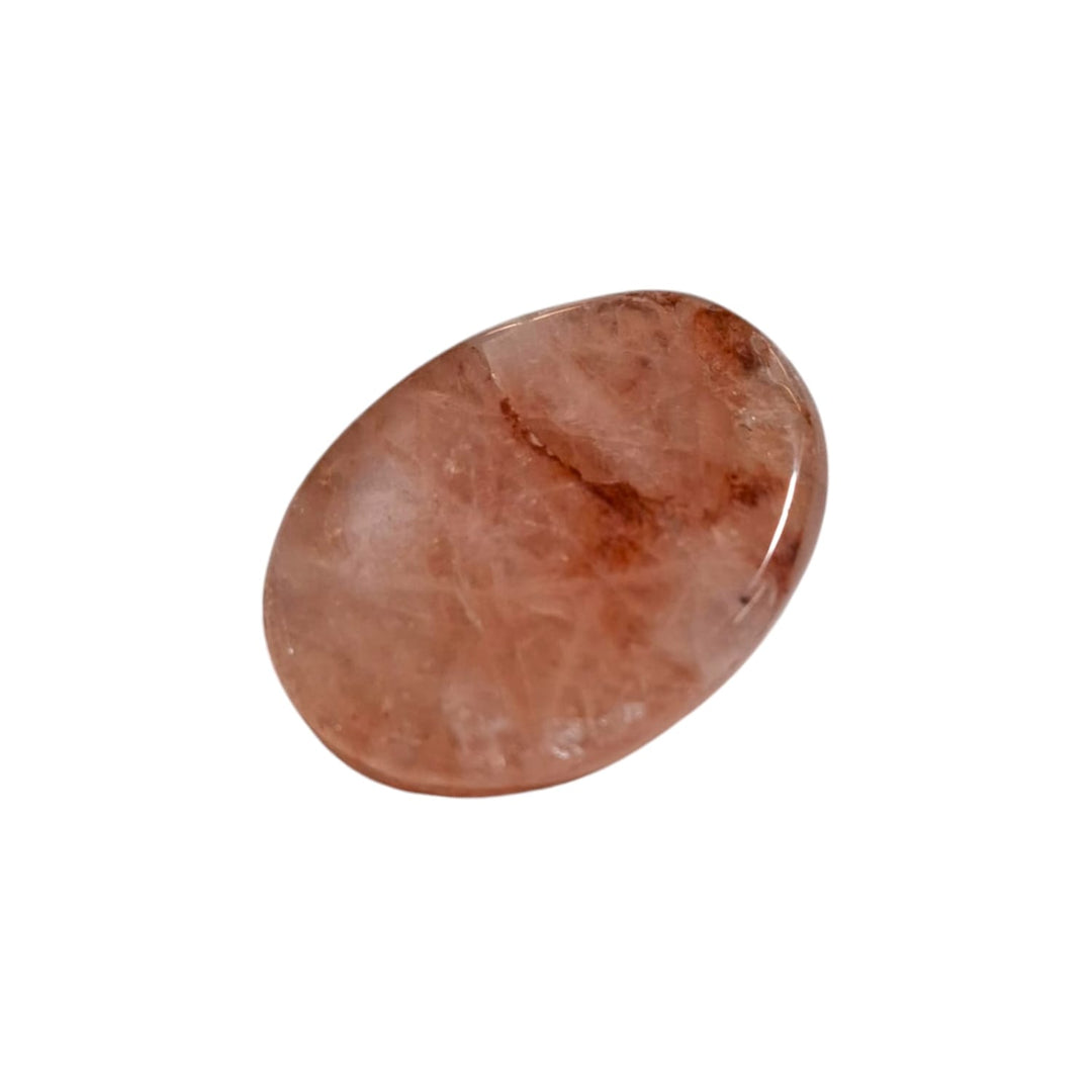 GeoFossils Agnitite Hematoid Quartz Worry Stone – Madagascan quartz with hematite inclusions – grounding, clarity, and motivation crystal – polished in India.