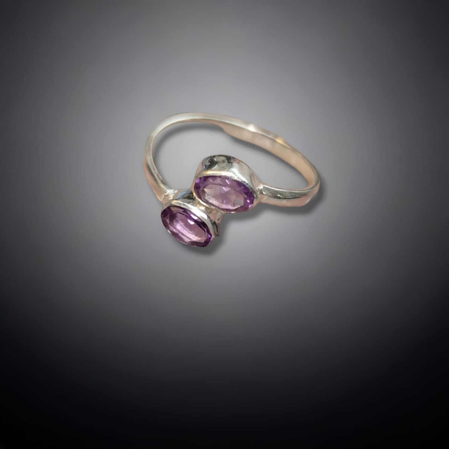 GeoFossils Amethyst Oval Adjustable Sterling Silver Ring