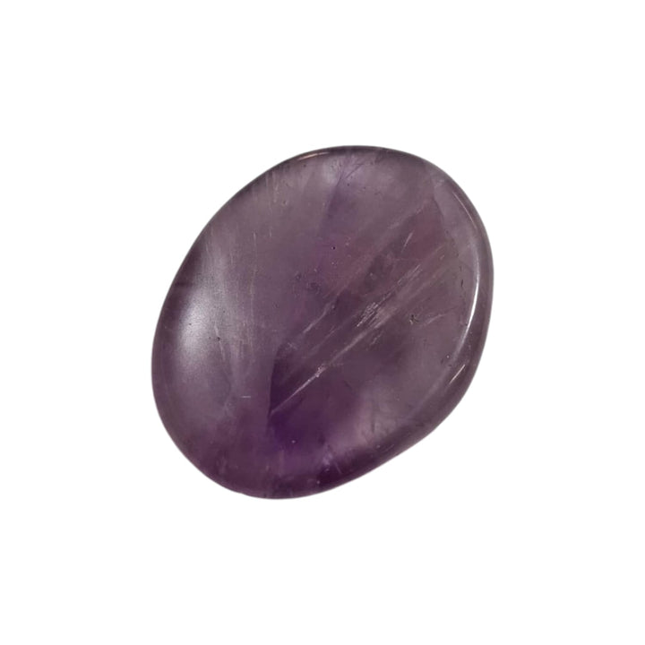 Amethyst Worry Stone by GeoFossils – smooth, oval-shaped stone with a rich purple hue, perfect for calming, spiritual connection, and enhancing the Third Eye and Crown Chakras, linked to the Air and Water elements.