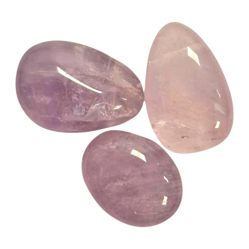 Light Amethyst drilled tumble stone pendant on a black cord  – soft lavender crystal for peace, clarity and spiritual healing