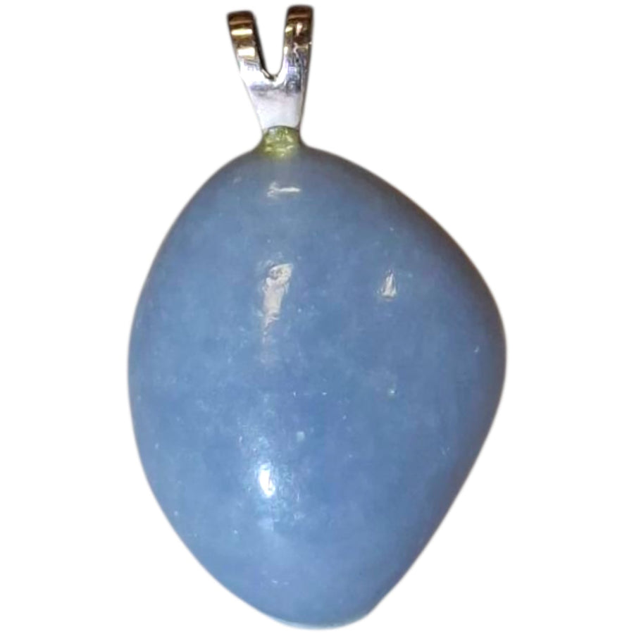 Angelite crystal pendant with soft blue tone set in hallmarked sterling silver – calming necklace for peace, communication, and spiritual awareness