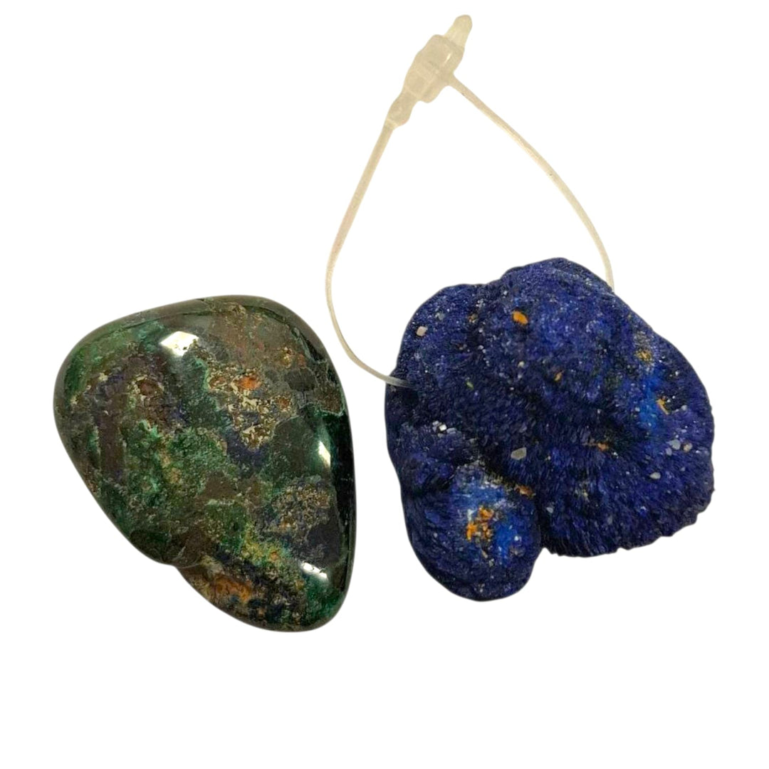 Azurite drilled tumble stone pendant on a black cord – deep blue crystal for spiritual insight, mental clarity and intuitive development