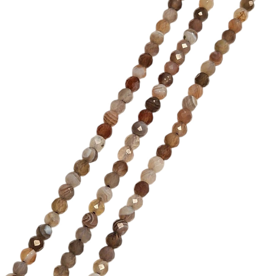 3mm Faceted Grey Botswana Agate Beads – Natural Banded Gemstone for Jewellery Making