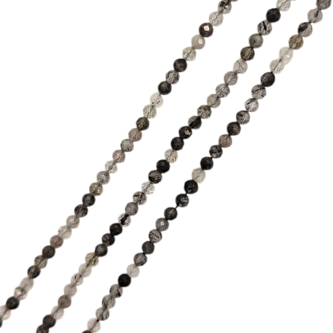 Tourmalinated Quartz Faceted Beads – 4mm Natural Protection Stone
