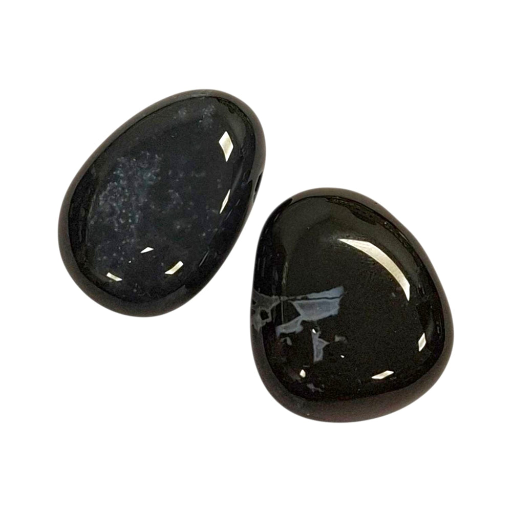Black Onyx drilled tumble stone pendant on a black cord – polished black crystal for protection, grounding and inner strength