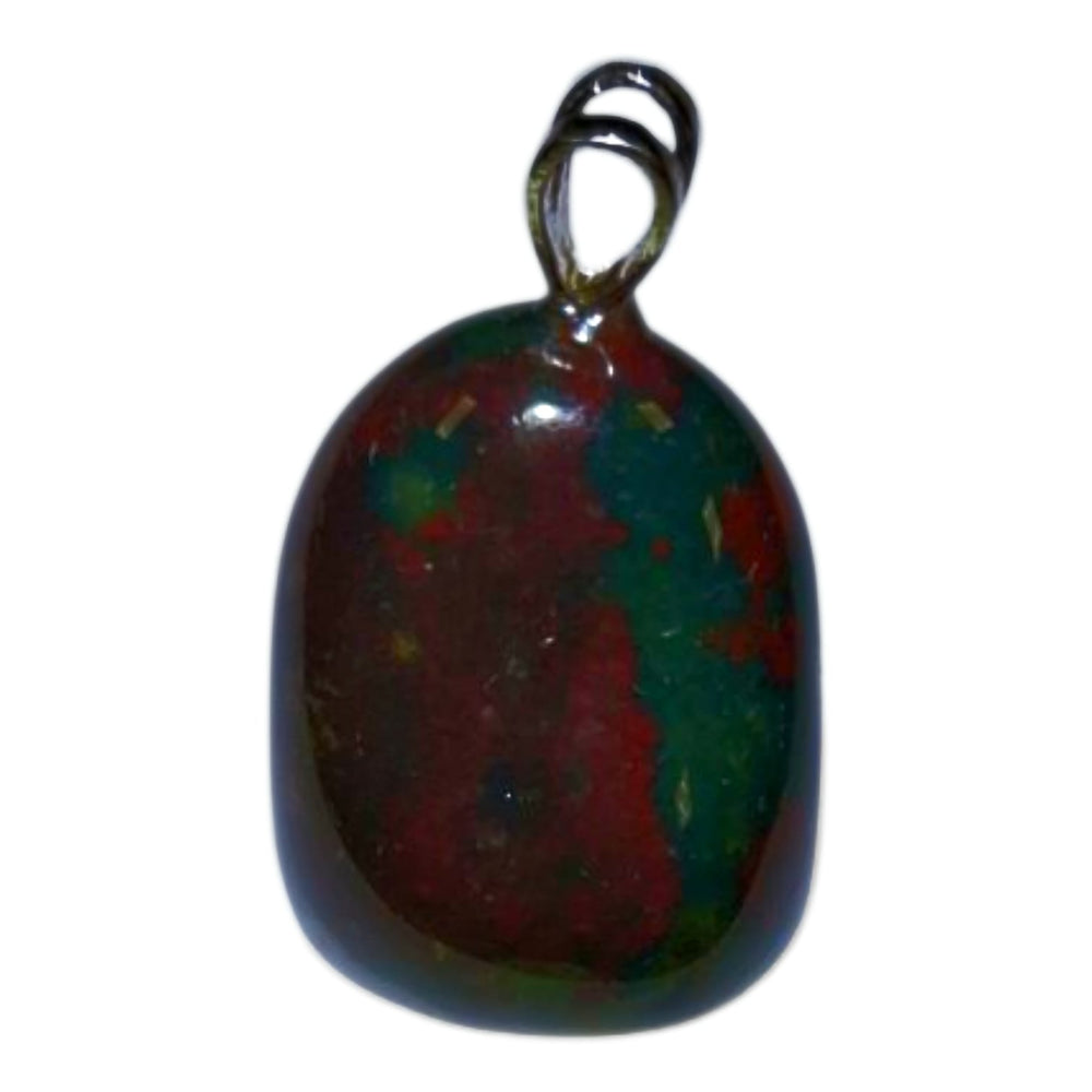 Bloodstone pendant with deep green and red flecks, set in hallmarked sterling silver – protective and energising crystal necklace with optional chain