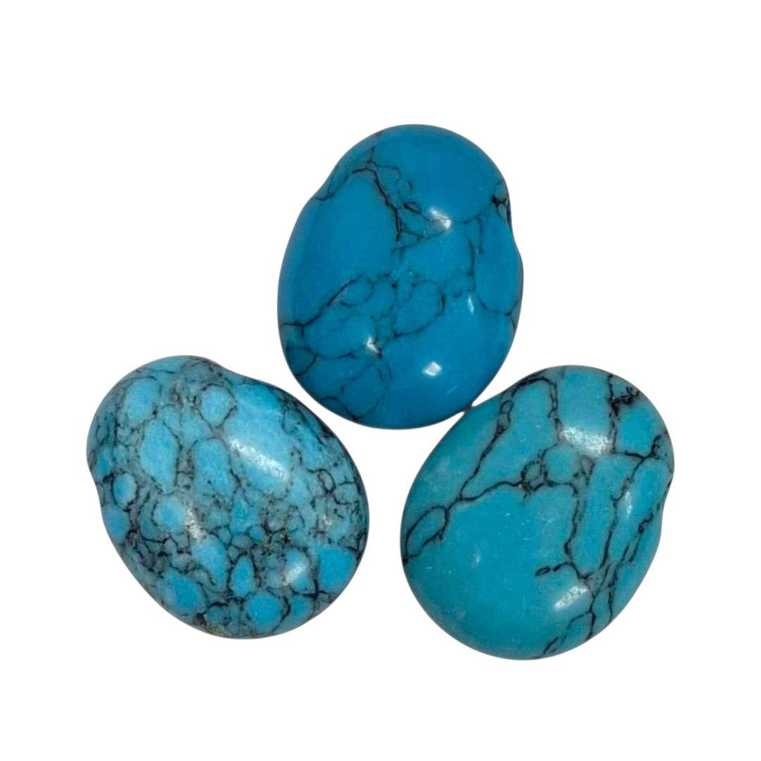 Blue Howlite drilled tumble stone pendant on a black cord – marbled blue crystal for calming communication and emotional clarity