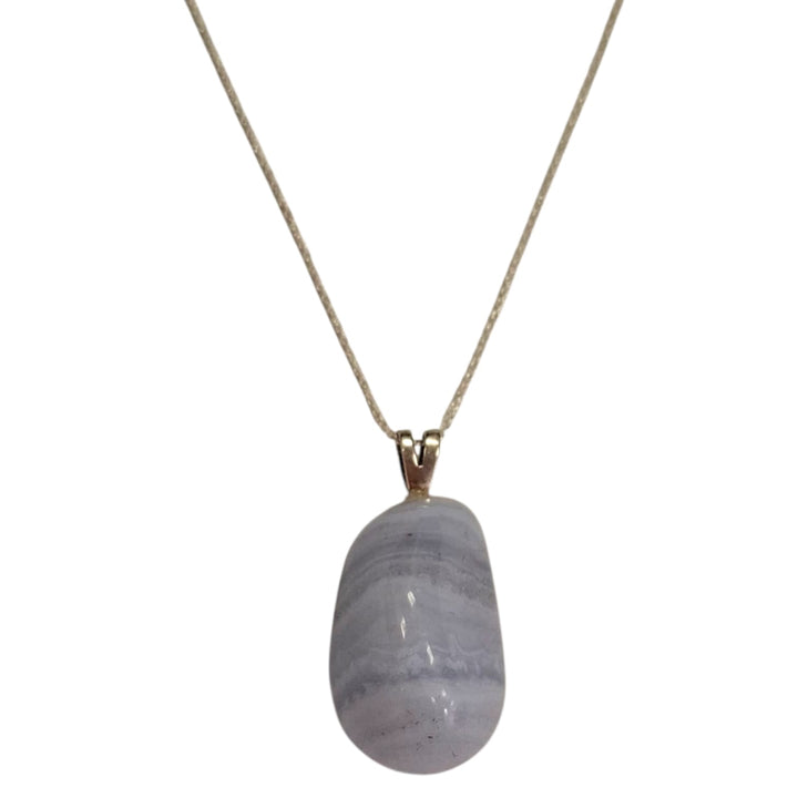 Blue Lace Agate pendant with sterling silver hallmarked setting – calming throat chakra crystal with optional chain, ideal for pairing with Selenite bowl