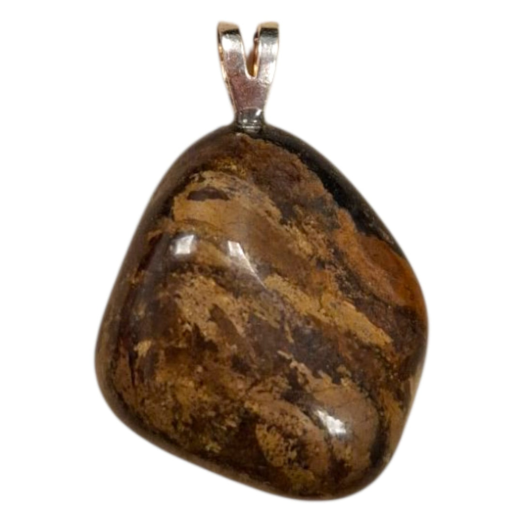 Bronzite crystal pendant with bronze shimmer set in hallmarked sterling silver – grounding and protective necklace with optional sterling chain