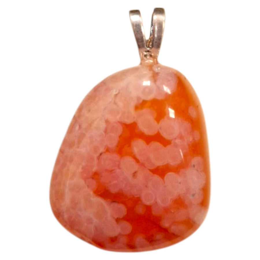 Carnelian crystal pendant in rich orange hues, set in hallmarked sterling silver – energising necklace for confidence, creativity, and vitality