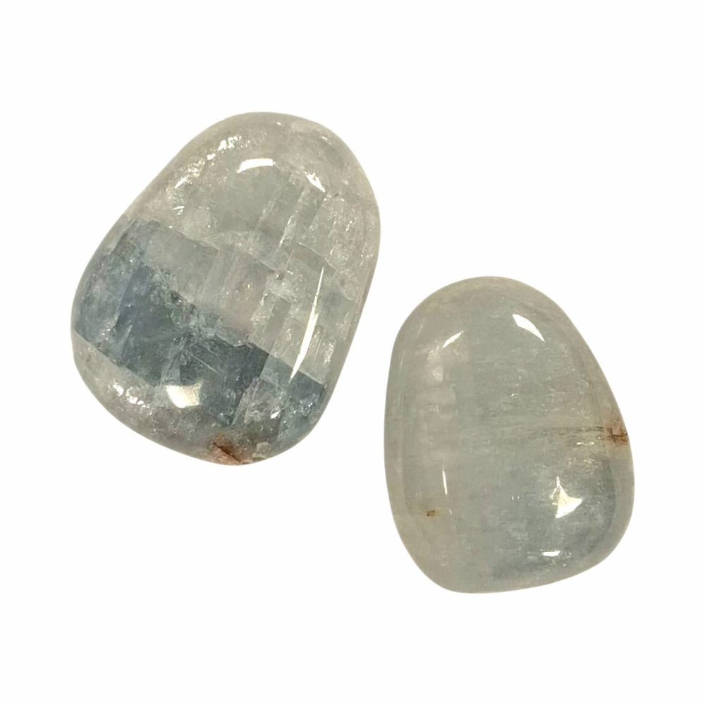 Celestite drilled tumble stone pendant on a black cord – pale blue crystal for peace, angelic connection and spiritual clarity