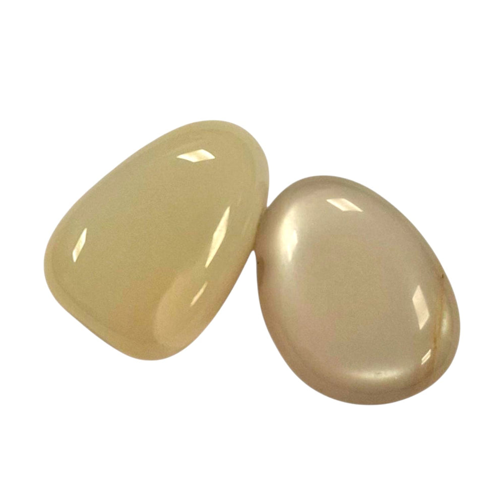 GeoFossils Cream Moonstone Drilled Tumble Stone – ivory-toned crystal with horizontal drill hole for emotional balance, intuition and gentle transformation


