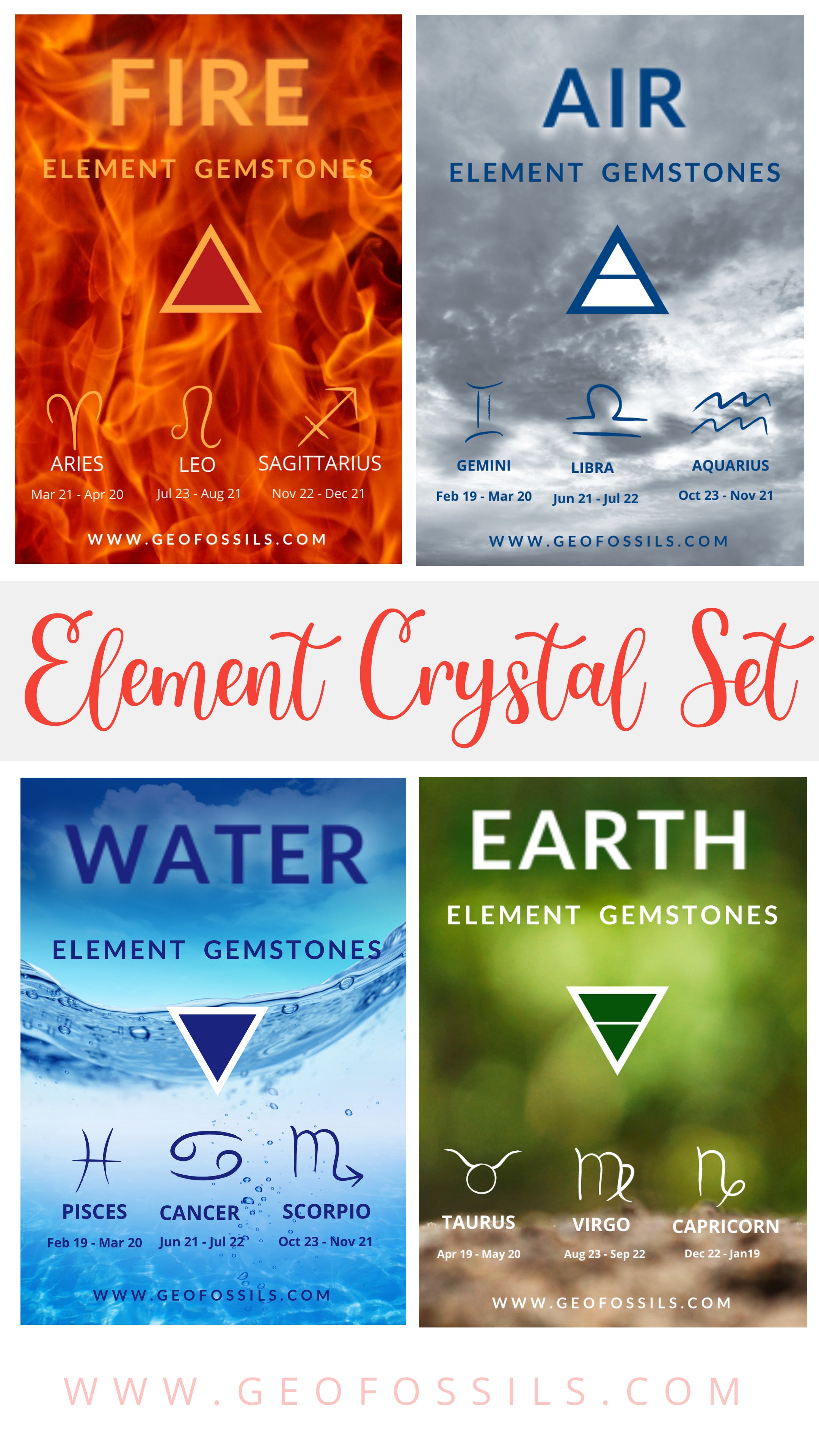 Element  Gemstone Crystal Set
