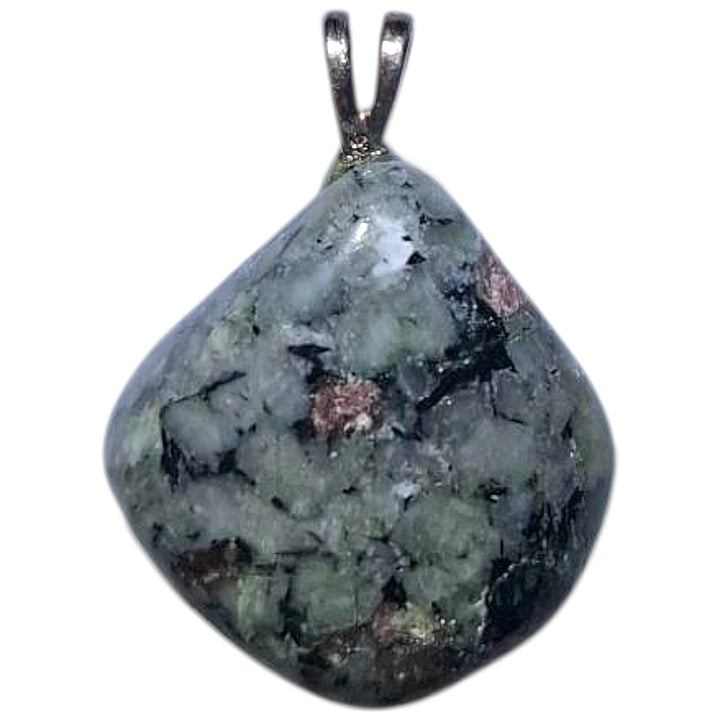 GeoFossils Eudialyte Sterling Silver Pendant – Russian crimson, pink, and black crystal in sterling silver setting – heart healing and vitality jewellery – handmade in the UK.