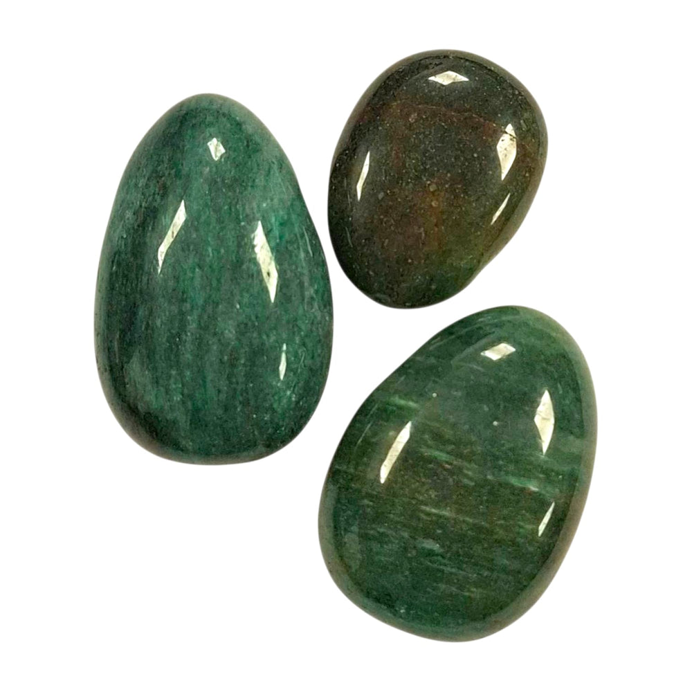 GeoFossils Fuchsite Drilled Tumble Stones – sparkling green mica crystal with horizontal drill hole for emotional healing, heart wisdom and self-worth