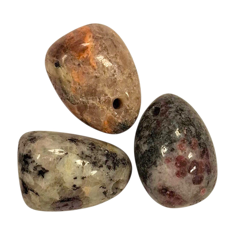 Garnet Cherry Cake drilled tumble stone pendant on a black cord – rich red crystal for passion, grounding and emotional strength