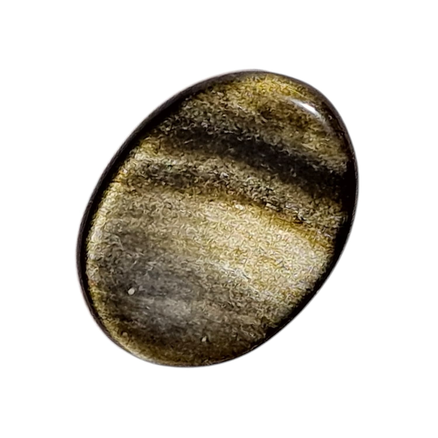 Gold Sheen Obsidian Worry Stone by GeoFossils – smooth, oval stone with a shimmering golden sheen, perfect for grounding, protection, and connecting with the Root and Solar Plexus Chakras, associated with the Earth element.