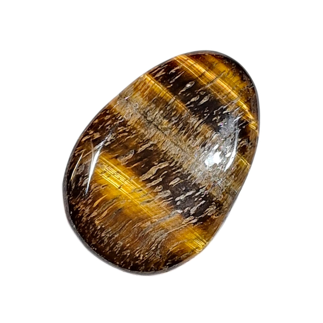 GeoFossils Gold Tiger’s Eye Worry Stone – golden-brown quartz with chatoyancy – grounding, confidence, and focus crystal – handmade in the UK.