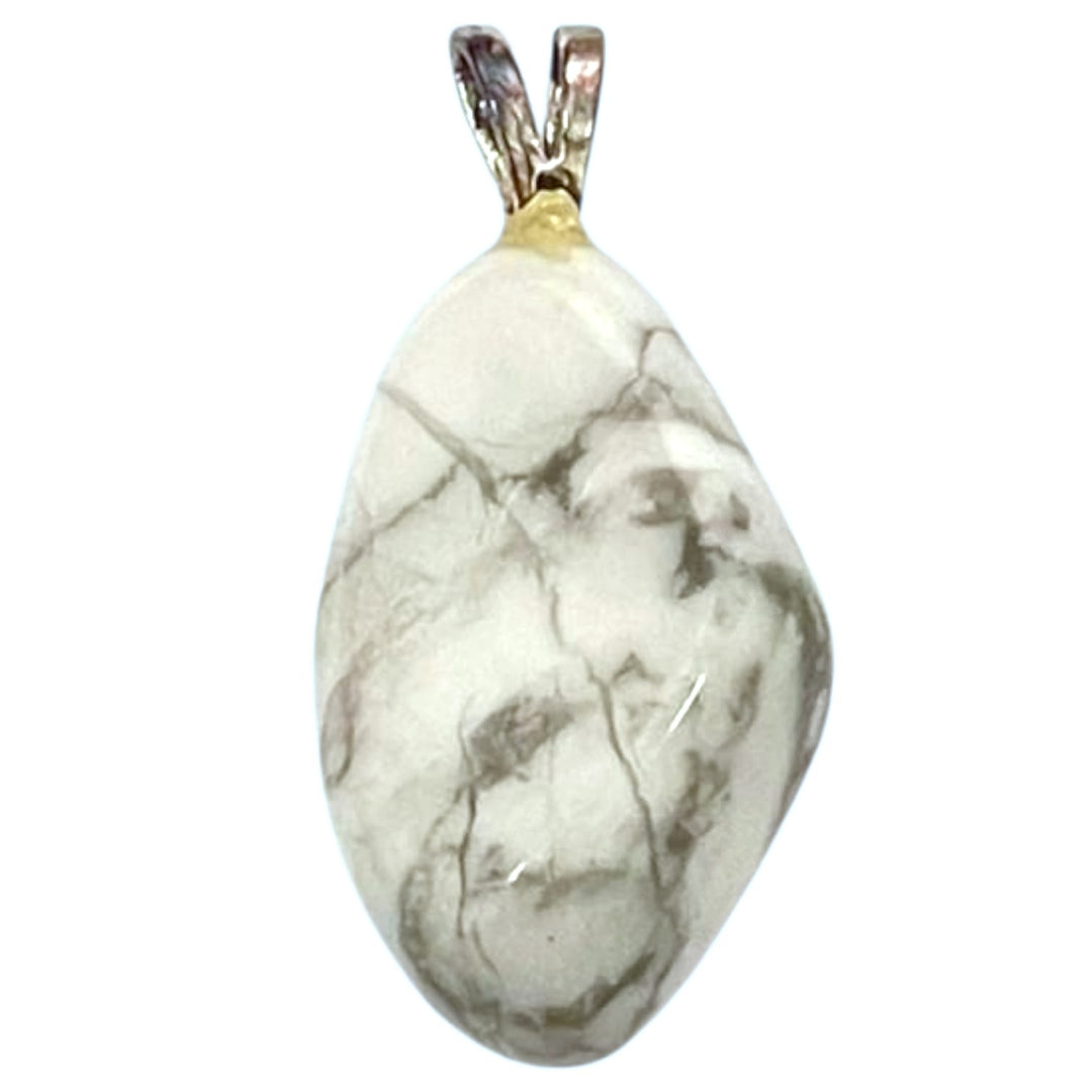 Howlite pendant with white and grey marbling set in hallmarked sterling silver – crystal necklace for stress relief, clarity, and peaceful focus