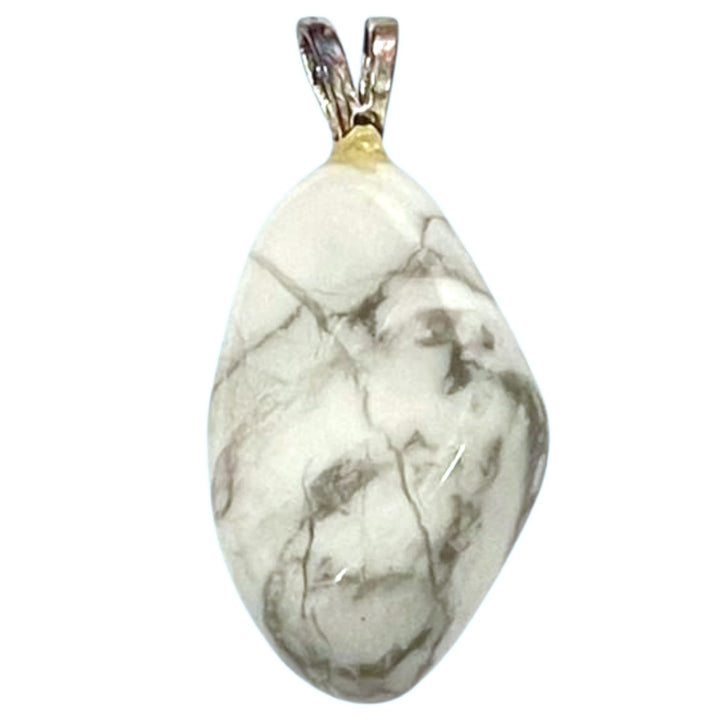 Howlite pendant with white and grey marbling set in hallmarked sterling silver – crystal necklace for stress relief, clarity, and peaceful focus