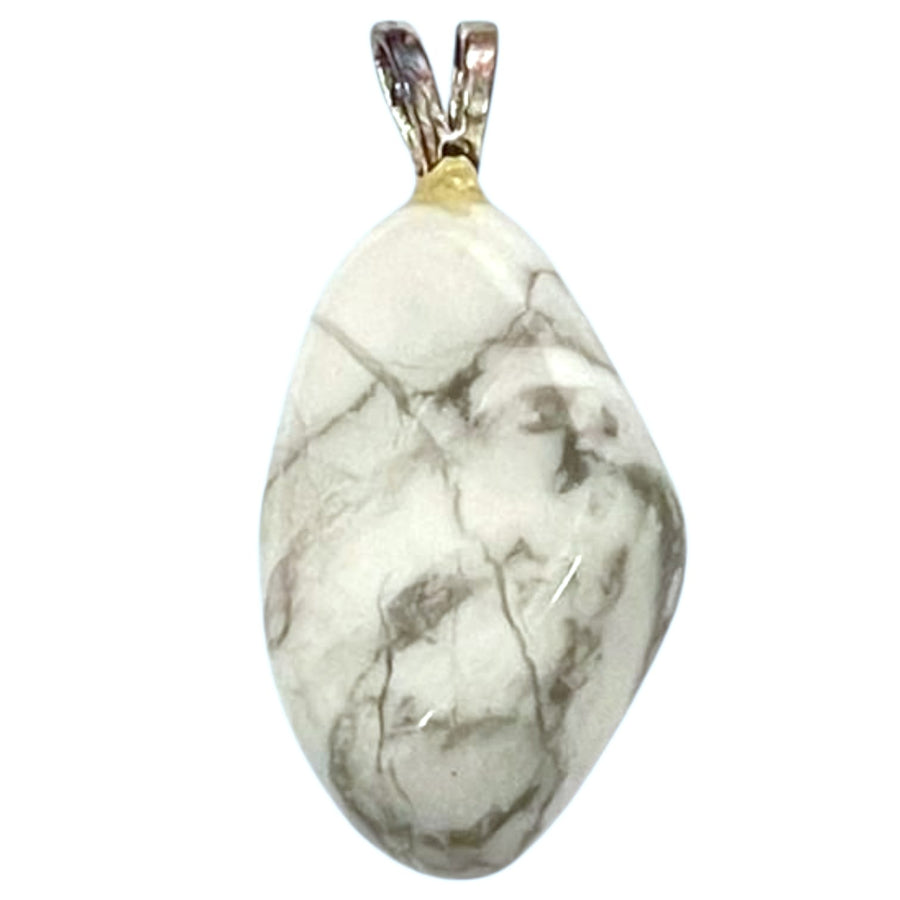 Howlite pendant with white and grey marbling set in hallmarked sterling silver – crystal necklace for stress relief, clarity, and peaceful focus