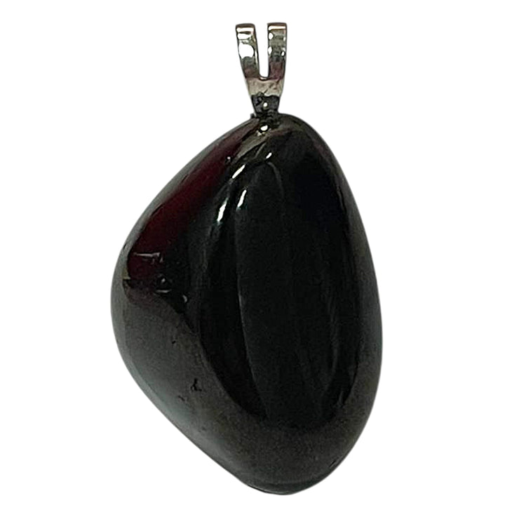Jet pendant with deep black tones set in hallmarked sterling silver – crystal necklace for grounding, emotional healing and psychic protection
