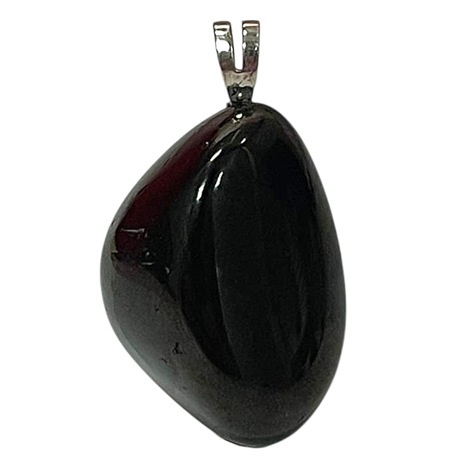 Jet pendant with deep black tones set in hallmarked sterling silver – crystal necklace for grounding, emotional healing and psychic protection